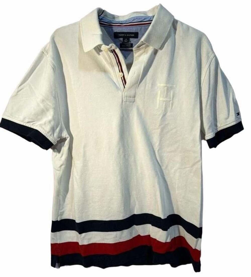 Tommy Hilfiger Polo Shirt White Custom Fit Striped
Size Large